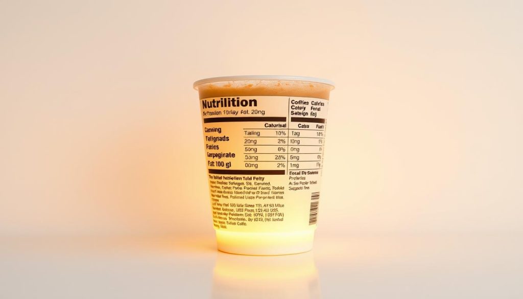 A nutritional facts panel for a Burger King coffee, presented against a clean, minimalist background. The panel is centered, with a crisp, high-resolution rendering showcasing the detailed nutritional information, including calories, fat, carbohydrates, and other key metrics. The panel is backlit with a soft, warm glow, creating a sense of depth and emphasis. The lighting is natural and even, with no harsh shadows or distractions. The overall composition is balanced, with a clear hierarchy of information, allowing the viewer to easily digest the contents. The mood is professional, informative, and inviting, reflecting the quality and transparency of Burger King's coffee offerings.